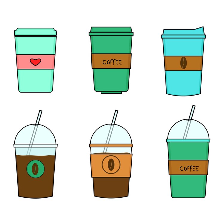 Conjunto de plantilla de maqueta de taza de café para diseño de identidad de marca de restaurante de cafetería Plástico desechable y