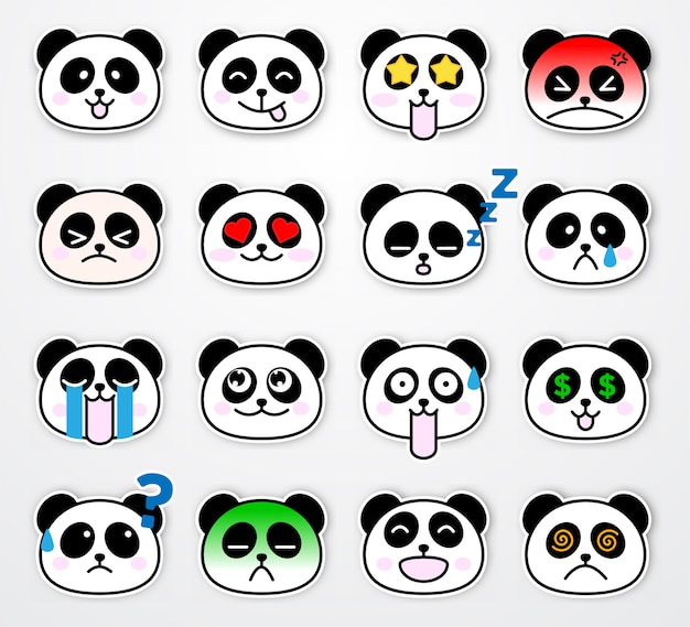 Conjunto de plantilla de pegatina emoción lindo y divertido panda