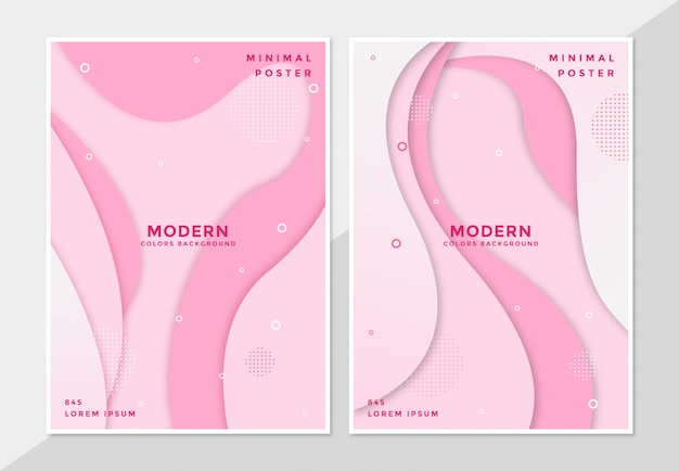 Conjunto de plantilla de portada en papel cortado estilo diseño rosa