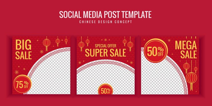 Conjunto de plantilla de publicación de redes sociales para el año nuevo chino