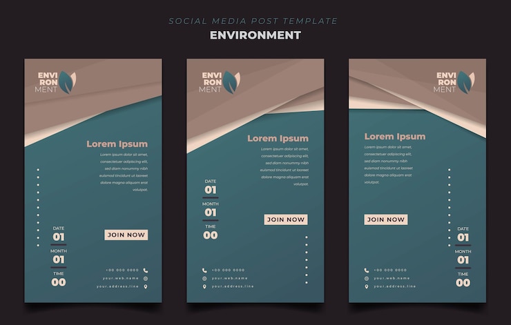 Vector conjunto de plantilla de publicación en redes sociales para el día del medio ambiente en fondo geométrico verde y marrón