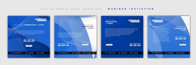 Vector conjunto de plantilla de publicación en redes sociales con diseño abstracto azul y blanco para diseño de invitación a seminario web