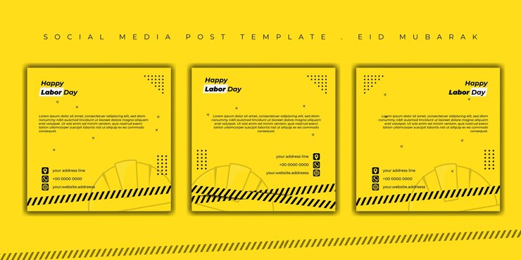 Vector conjunto de plantilla de publicación en redes sociales para el diseño del día del trabajo en fondo amarillo
