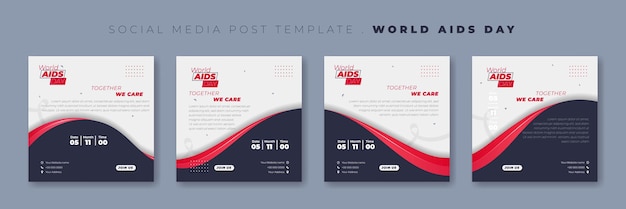Conjunto de plantilla de publicación en redes sociales con diseño de fondo ondulado y diseño de plantilla del Día Mundial del SIDA