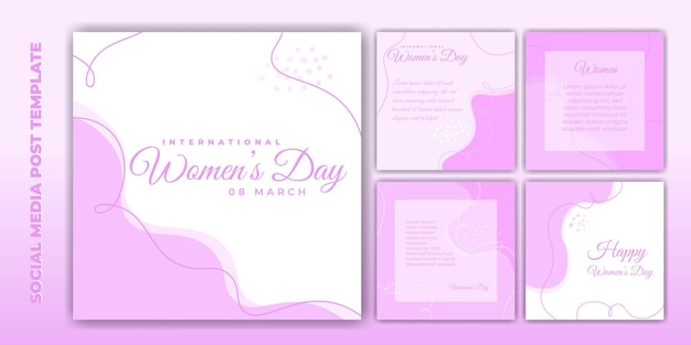 Vector conjunto de plantilla de publicación en redes sociales para la pancarta del día internacional de la mujer con diseño femenino rosa