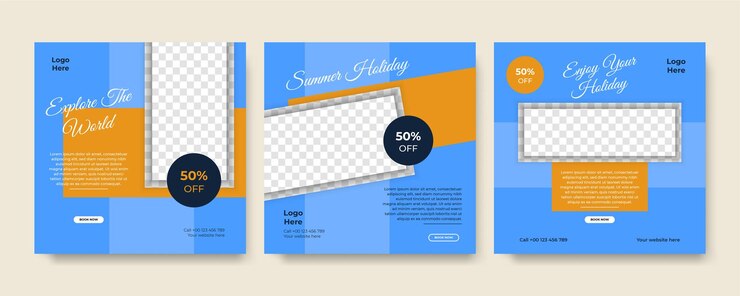 Vector conjunto de plantilla de publicación de redes sociales de venta de viajes folleto de banner web o póster para promoción de oferta comercial de agencia de viajes diseño de banner de publicidad de vacaciones y giras