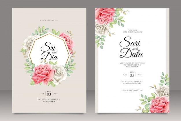 Conjunto de plantilla de tarjeta de boda con marco floral multipropósito