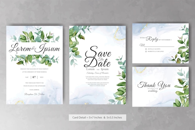 Conjunto de plantilla de tarjeta de invitación de boda acuarela verde