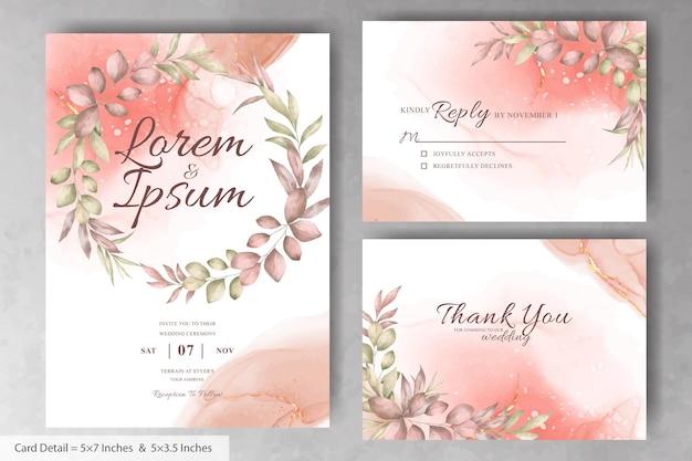 Vector conjunto de plantilla de tarjeta de invitación de boda de guirnalda floral acuarela dibujada a mano