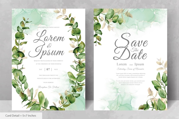 Vector conjunto de plantilla de tarjeta de invitación de boda de guirnalda floral acuarela verde