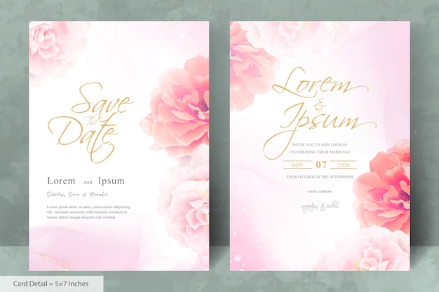 Conjunto de plantilla de tarjeta de invitación de boda minimalista con acuarela floral dibujado a mano