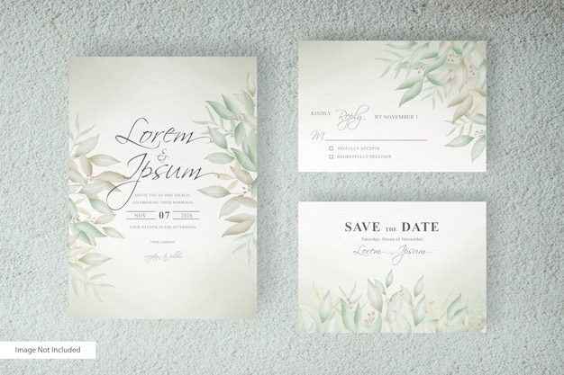 Conjunto de plantilla de tarjeta de invitación de boda verde