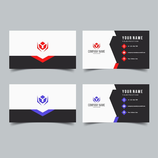 Conjunto de plantilla de tarjeta de visita minimalista y elegante vectorial con color rojo y azul