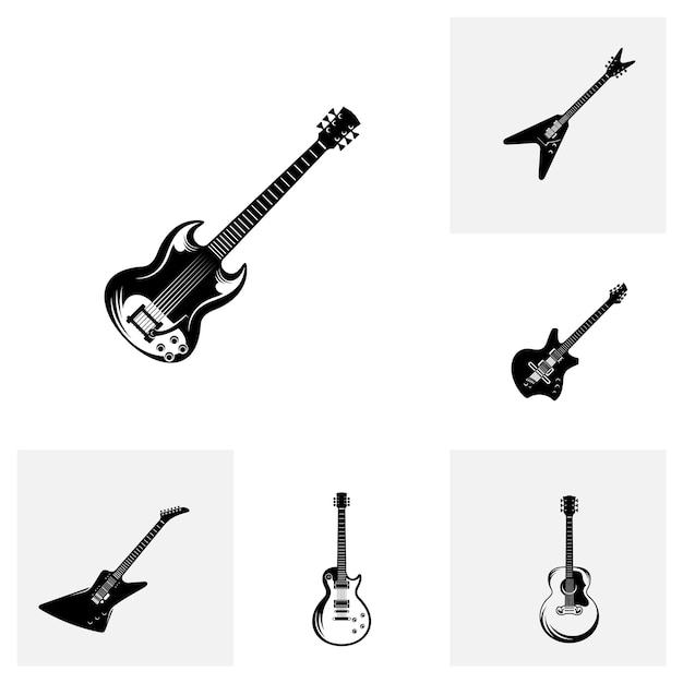 Conjunto de plantilla de vector de diseño de guitarra eléctrica Conjunto simple de iconos de vector de guitarra eléctrica