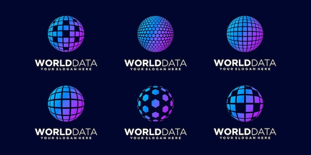Conjunto de plantilla de vector de diseño de logotipo de datos de esfera abstracta.