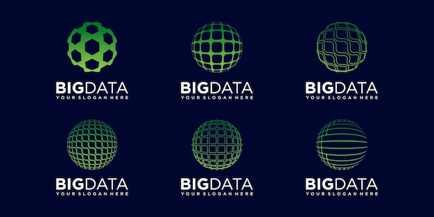 Conjunto de plantilla de vector de diseño de logotipo de datos de mundo abstracto.