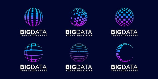 Conjunto de plantilla de vector de diseño de logotipo de datos de planeta.