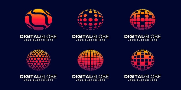 Conjunto de plantilla de vector de diseño de logotipo digital de datos de mundo abstracto.