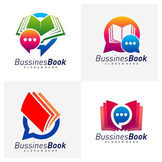 Conjunto de plantilla de vector de diseño de logotipo de libro de chat Ilustración Diseño de libro Concepto Símbolo de icono