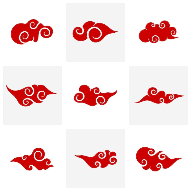 Conjunto de plantilla de vector de diseño de logotipo de nube abstracta Nube china Nube de Japón Curl nube Decoración nube conjunto de iconos de nube