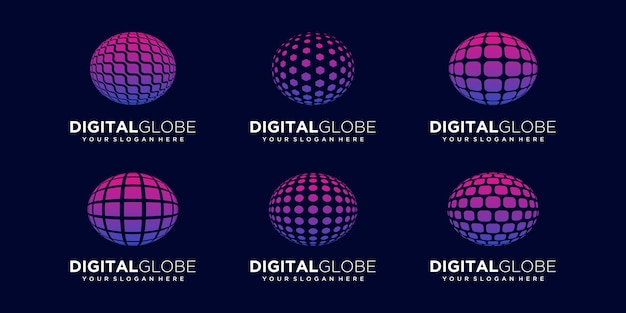 Conjunto de plantilla de vector de diseño de logotipo de tecnología digital de datos de tierra abstracta.