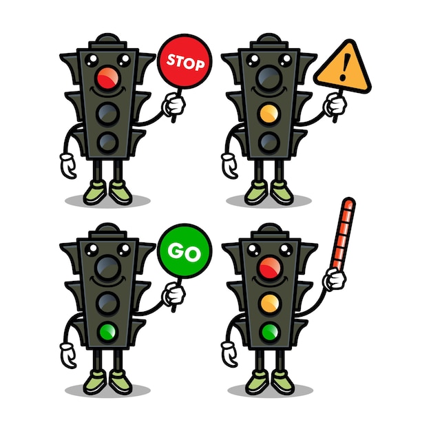 Conjunto de plantilla de vector de ilustración de icono de diseño de mascota de semáforo lindo