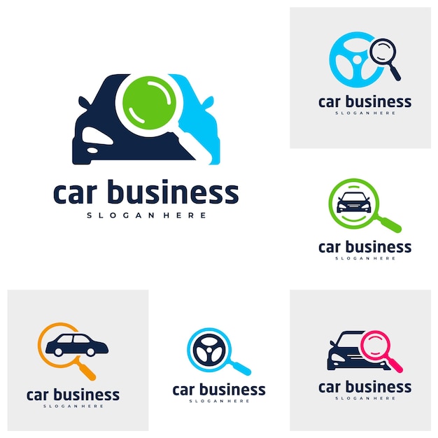 Conjunto de plantilla de vector de logotipo de búsqueda de coche conceptos de diseño de logotipo de coche creativo