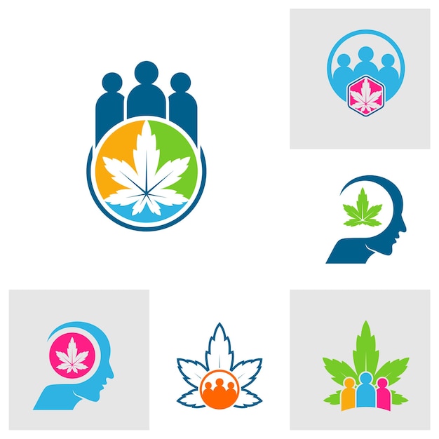 Conjunto de plantilla de vector de logotipo de Cannabis de personas Conceptos creativos de diseño de logotipo de Cannabis