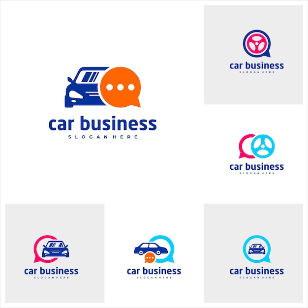 Conjunto de plantilla de vector de logotipo de chat de coche conceptos de diseño de logotipo de coche creativo