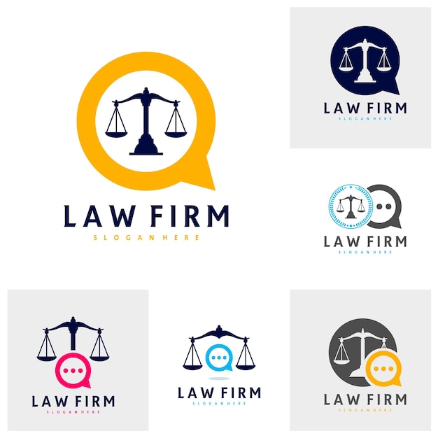 Conjunto de plantilla de vector de logotipo de chat de justicia Conceptos de diseño de logotipo de bufete de abogados creativos