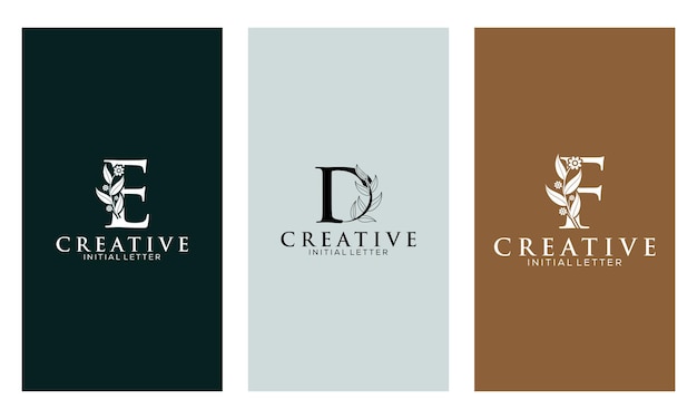 Conjunto de plantilla de vector de logotipo EDF de letra inicial minimalista botánica