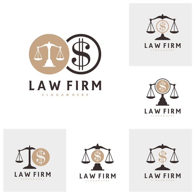 Conjunto de plantilla de vector de logotipo de Money Justice Conceptos de diseño de logotipo de bufete de abogados creativos