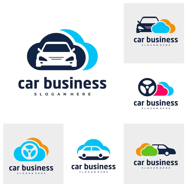 Conjunto de plantilla de vector de logotipo de nube de coche Conceptos de diseño de logotipo de coche creativo