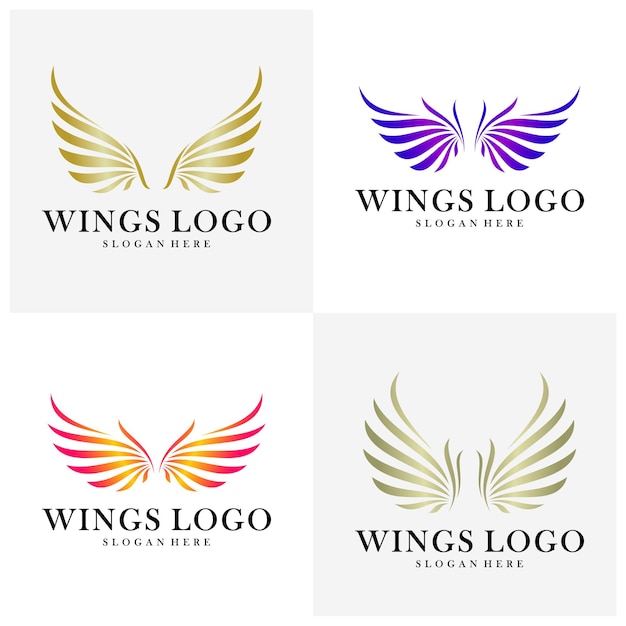 Conjunto de plantilla vectorial de diseño de logotipo de alas de lujo. Símbolo de icono. Ilustración