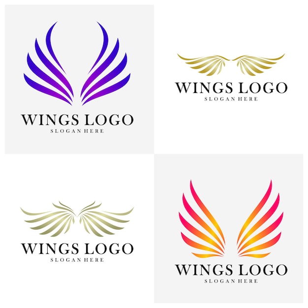 Conjunto de plantilla vectorial de diseño de logotipo de alas de lujo. Símbolo de icono. Ilustración