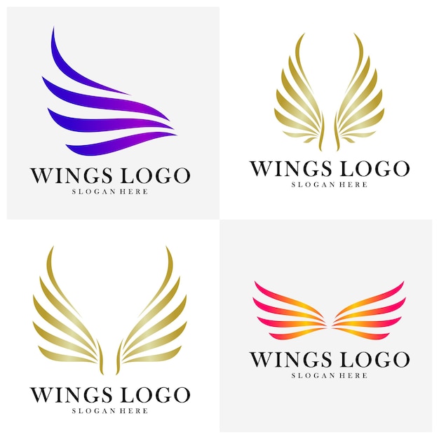 Conjunto de plantilla vectorial de diseño de logotipo de alas de lujo. Símbolo de icono. Ilustración