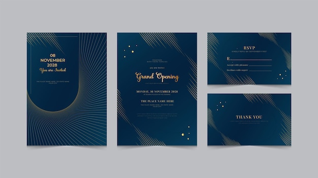 Conjunto de plantilla de volante de invitación de apertura con gran inauguración de lujo de tamaño vertical y horizontal