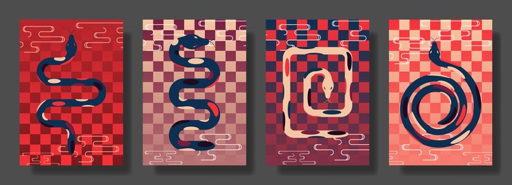 Conjunto de plantillas de la bandera de la serpiente del año nuevo chino de 2025 con estilo geométrico moderno