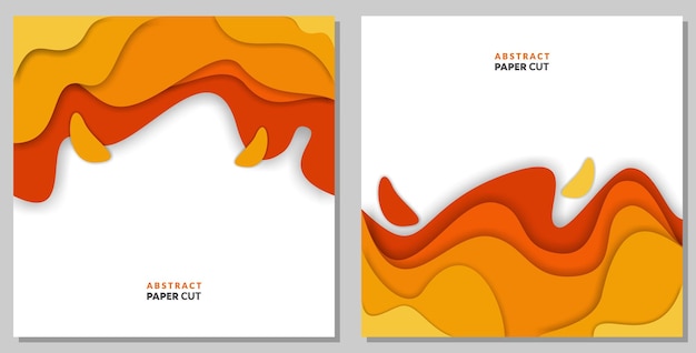 Conjunto de plantillas de banner cuadrado con formas de corte de papel diseño abstracto naranja