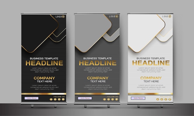 conjunto de plantillas de banner enrollables diseño de lujo con líneas doradas