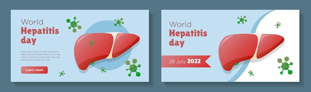 Vector conjunto de plantillas de banner en línea del día mundial de la hepatitis anuncio del día de la caridad de conciencia de tripas saludables 2022