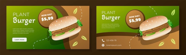 Conjunto de plantillas de banner en línea de hamburguesas a base de plantas anuncio corporativo de hamburguesa de comida vegetariana