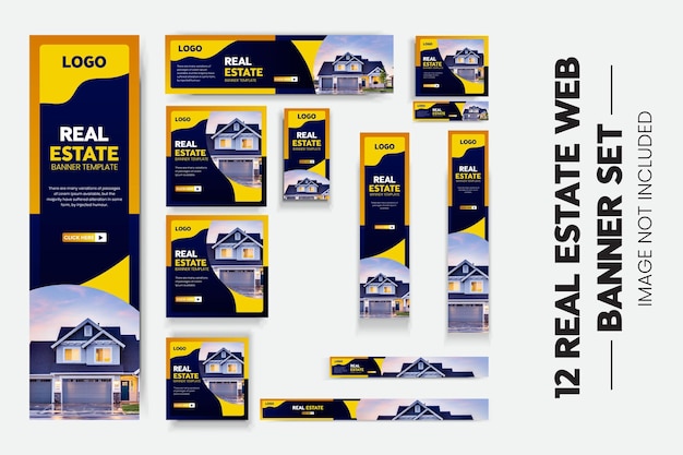 Vector conjunto de plantillas de banner web de anuncios inmobiliarios, paquete de banner de anuncios de marketing en redes sociales