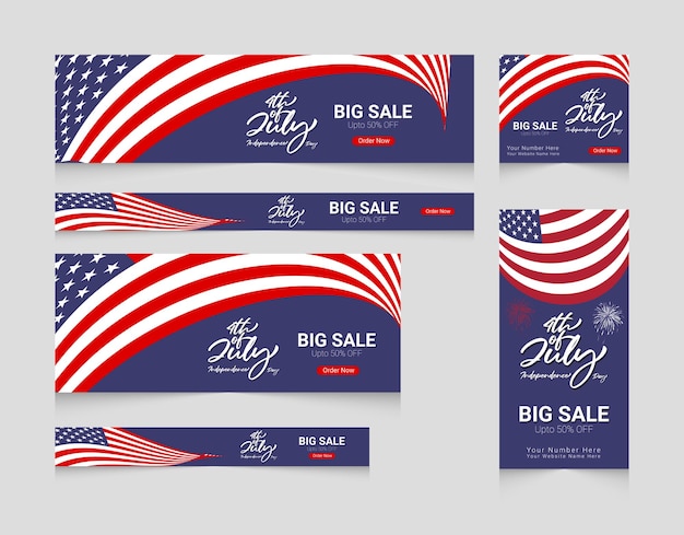 Conjunto de plantillas de banner web de celebración del 4 de julio