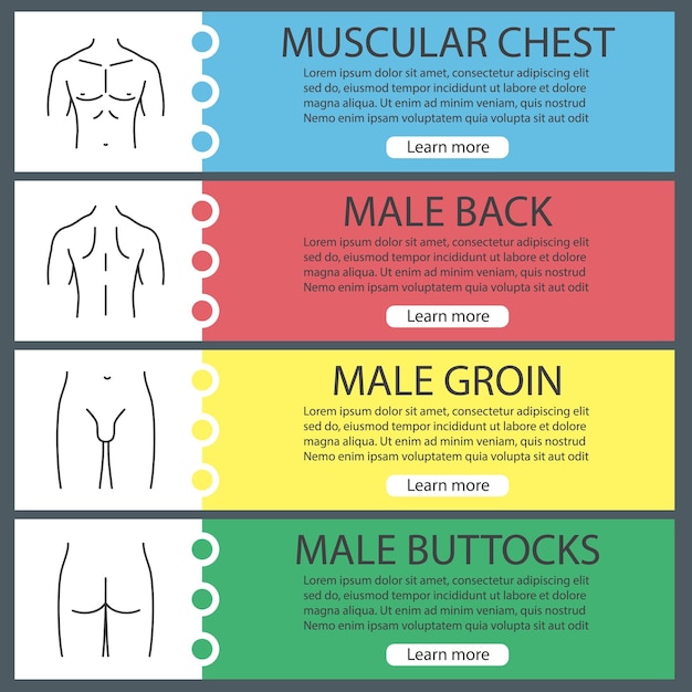 Conjunto de plantillas de banner web de partes del cuerpo masculino