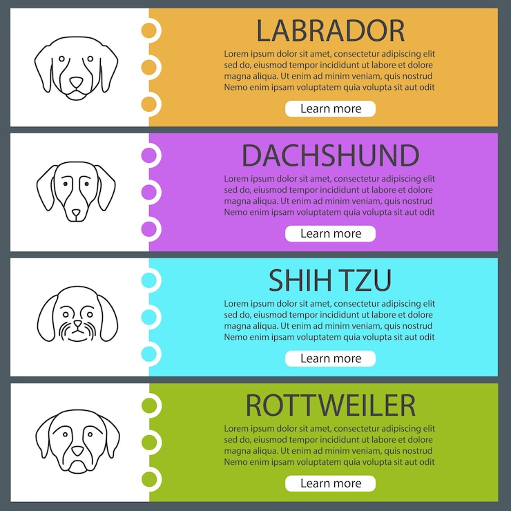 Vector conjunto de plantillas de banner web de razas de perros