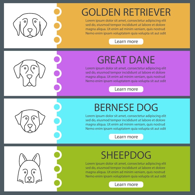 Conjunto de plantillas de banner web de razas de perros