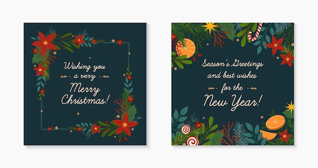 Conjunto de plantillas de banners de felicitación de navidad y feliz año nuevo