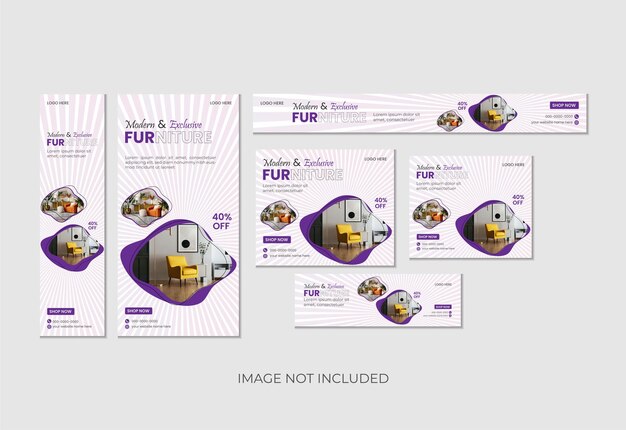 Conjunto de plantillas de banners web con venta de muebles modernos