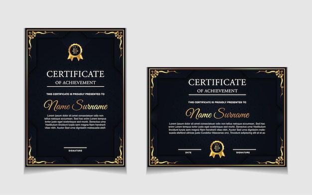 Conjunto de plantillas de certificado con formas modernas de lujo dorado